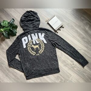 PINK Victoria's Secret Gold Glitter Logo Zip Up Hoodie Lightweight Super Soft M